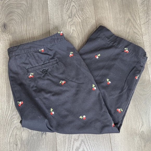 Casablanca Pants - Casablanca Sport Capri Pants Womens 14 Black Embroidered Pink Red Cherries